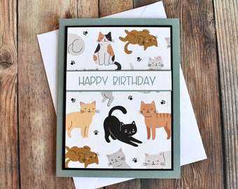 Cat Birthday Card - Handmade Kitty Birthday Card - Cat Lover Gift for Girls - Cute Birthday Card for Daughter - Animal Lover Birthday Card