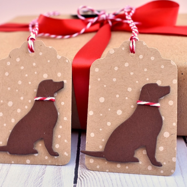 Handmade Dog Christmas Gift Tags - Labrador Tags - Rustic Christmas Tags Kraft - Handmade Holiday Tags -  3D Die Cut To From Package Tags