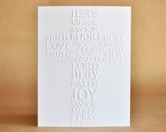 8 Religious Christmas Cards Boxed - Handmade Jesus Christmas Card Boxed Set - White Traditional Embossed Christian Christmas Card Pack