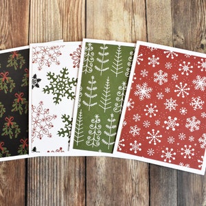 Handmade Christmas Cards Boxed Set - Modern Snowflake Holiday Card Set - Traditional Winter Stationery - Rustic Christmas Note Cards