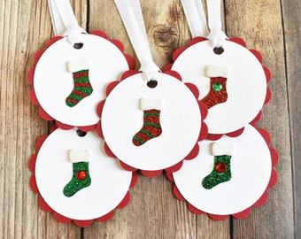 Teacher Gift Christmas Gift Tags - 5 Stocking Christmas Tags Handmade - Santa Gift Tags Party Favors