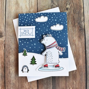 Handmade Polar Bear 3D Christmas Card - Modern Merry Christmas Snowflake Card - Best Friend Christmas Card - Unique Happy Holiday Card