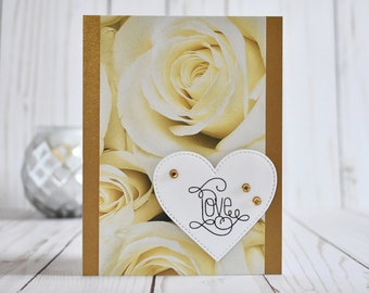 Gold Roses Anniversary Card – Handmade Love Card for Couple