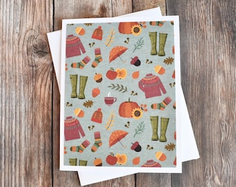 Handmade Autumn Greeting Cards with Leaves, Pumpkins, Sweaters - Rustic Fall Notecards, Set of 6