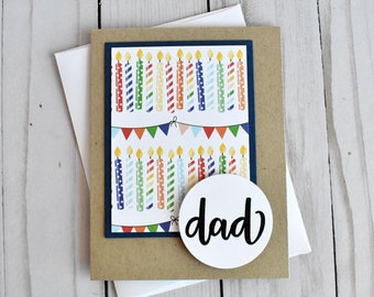 Handmade Birthday Card for Dad – Candles & Bunting, Kraft Cardstock