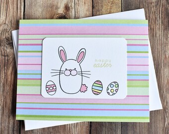 Easter Card - Easter Bunny Card - Stamped Easter Card - Pastel Easter Card - Easter Egg Card - Handmade Easter Card - Kids Easter Card