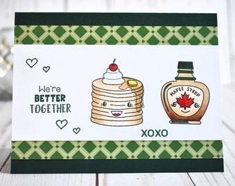 Pancakes & Maple Syrup Anniversary Card - Handmade Food Love Card