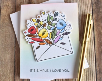 Handmade Rainbow Floral Card - Anniversary, Just Because