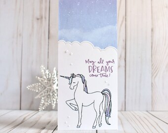 Handmade Unicorn Birthday Card – Rainbow Cloud, Sparkle Details