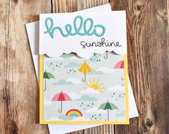 Handmade Hello Sunshine Card – Rainbow Umbrella Greeting Card