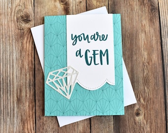 Happy Engagement Card - Daughter Gift - Just Because Card - Handmade Best Friend Card - Gem Thinking of You Card - Teal Notecard Travel Gift