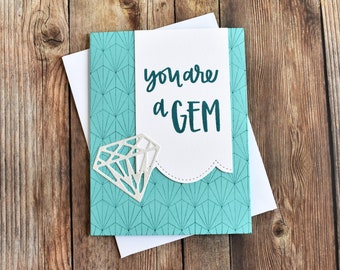 Teal Engagement Card – Handmade Gem Greeting