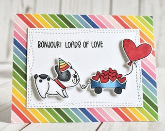 Handmade French Bulldog Hello Greeting Card - Rainbow Frenchie Thinking of You Card - French Bulldog Gifts - Long Distance Friendship Card