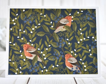 Birds and Berries Notecards - Handmade Stationery Set of 6