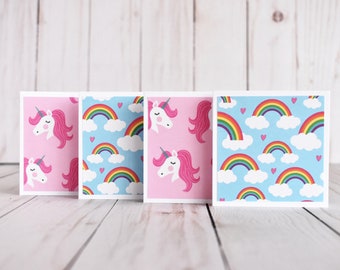 4 Mini Unicorn & Rainbow Greeting Card Set - Blank Handmade Cute Lunchbox Notes for Kids - Magical Mini Greeting Cards - Tiny Notes Envelope