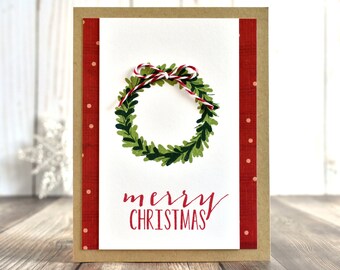 Traditional Christmas Wreath Unique Holiday Cards - Rustic Christmas Cards Boxed Set - Modern 3D Christmas Cards - Handmade Teacher Gifts