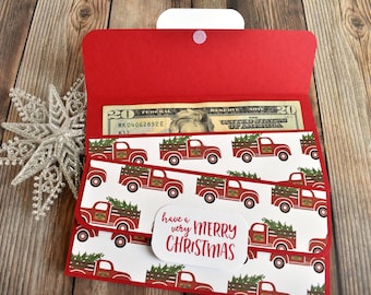 Red Truck Christmas Cash Envelopes - Christmas Money Envelopes - Handmade Christmas Money Cards - Boyfriend Christmas Gift - Couples Gift