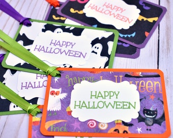 6 Handmade Halloween Gift Tags - Not Scary Halloween Tags for Kids - Treat Bag Tags for Halloween - Halloween Party Favor Tags - Ghost Tag