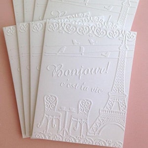 French Stationary - Paris Cards - Blank Greeting Cards - White Embossed Cards - Housewarming Gift for Women - Eiffel Tower Travel Gift