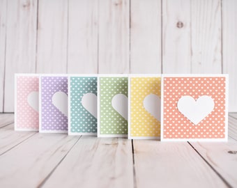 Set of 6 Handmade Mini Heart Rainbow Greeting Cards - Blank Lunchbox Notes for Kids - Daughter Gift - Just Because Cards with Mini Envelopes