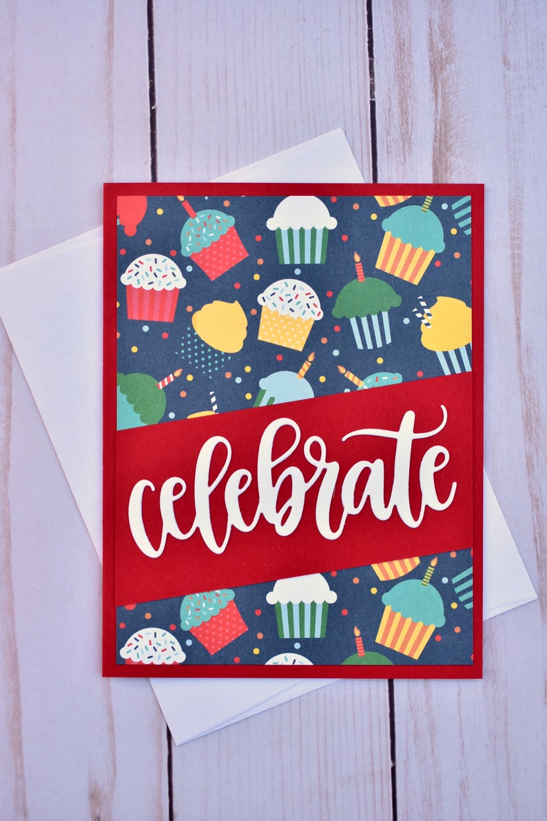 Cupcake Boyfriend Birthday Card Handmade Red Birthday Card for