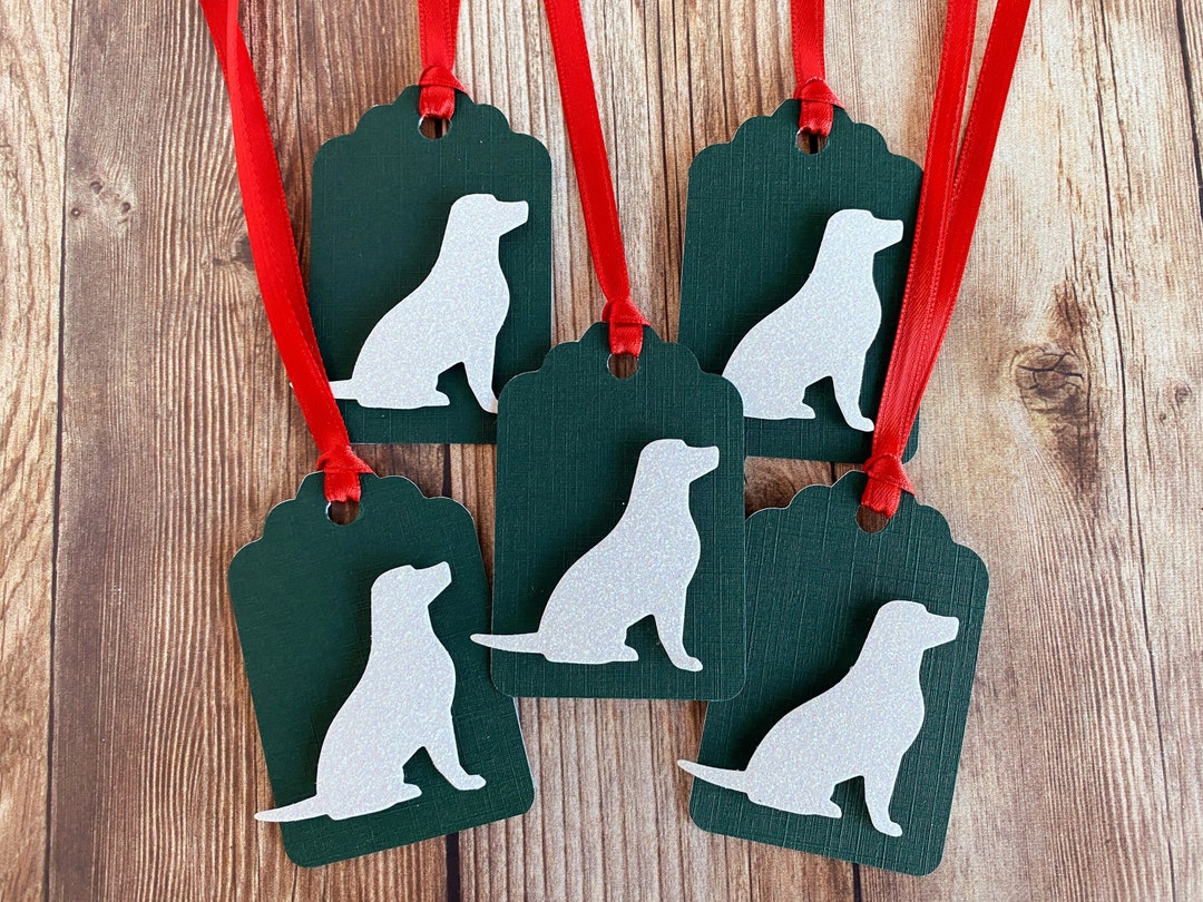 5 White Glitter Dog Christmas Gift Tags Traditional Handmade Etsy