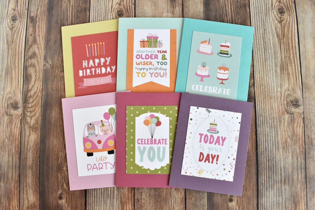 Variety Happy Birthday Card Set of 6 Handmade Birthday Card Pack Cute ...
