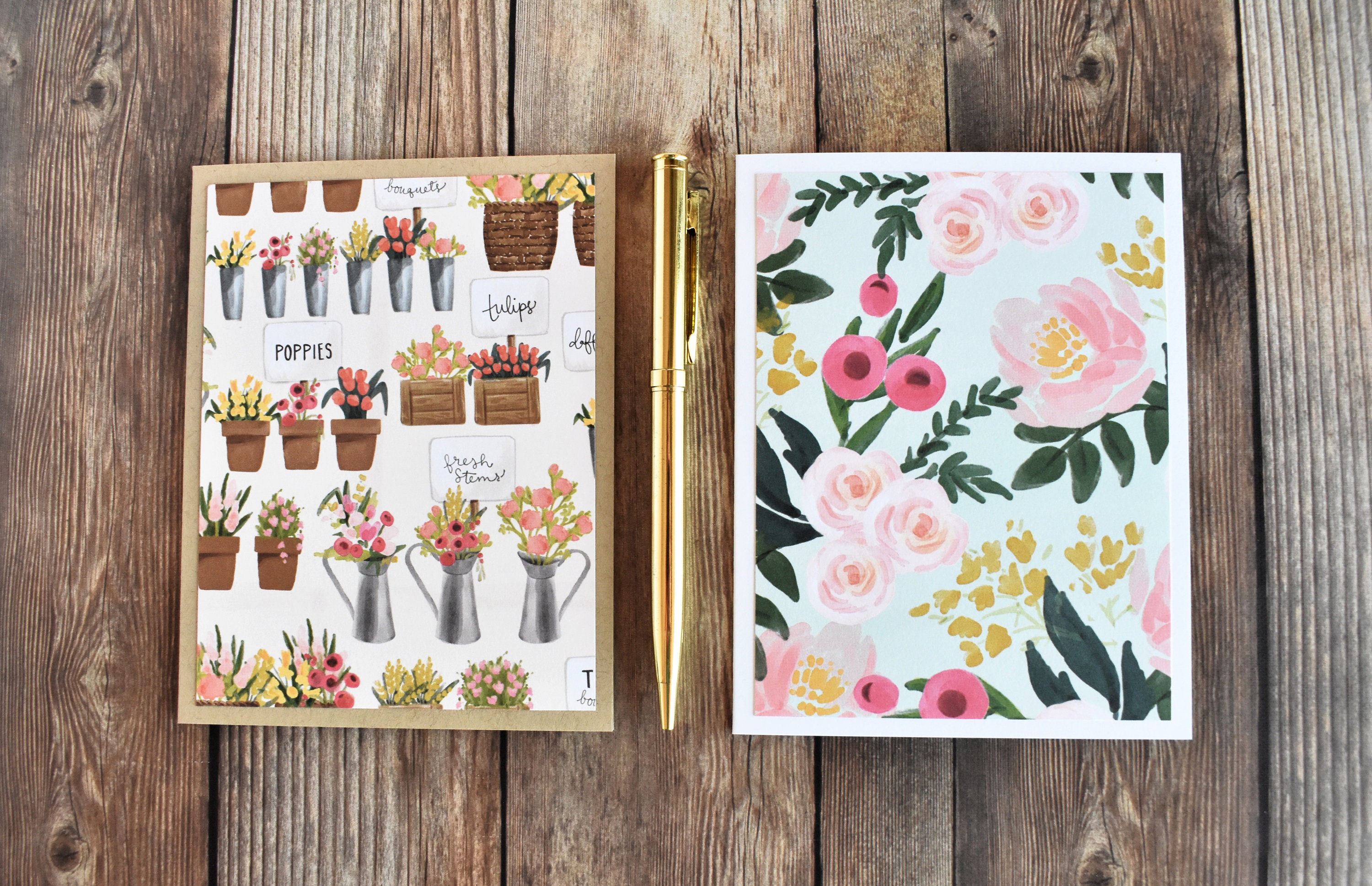 Handmade Market Garden Stationary Set Blank Floral Note Cards Gardener ...