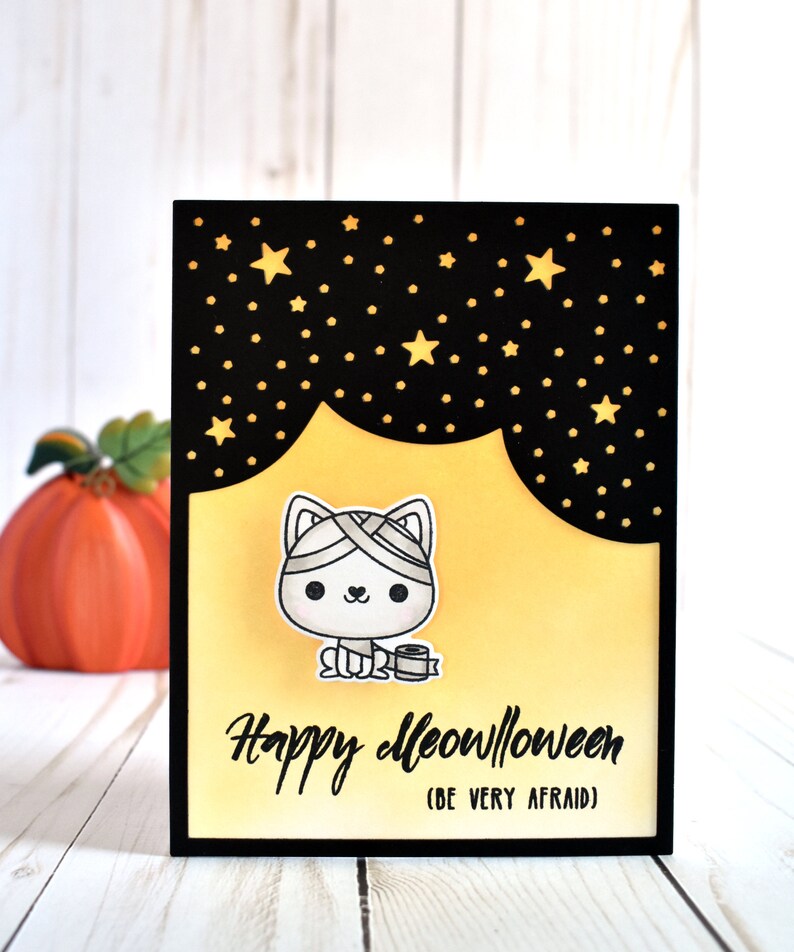 Cute Halloween Card for Kids Orange and Black Happy Halloween Cat Card