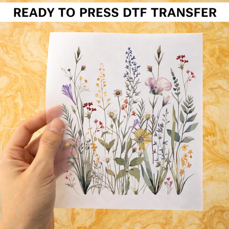Wildflower DTF Transfer, Botanical Floral Heat Press Design, Ready to ...