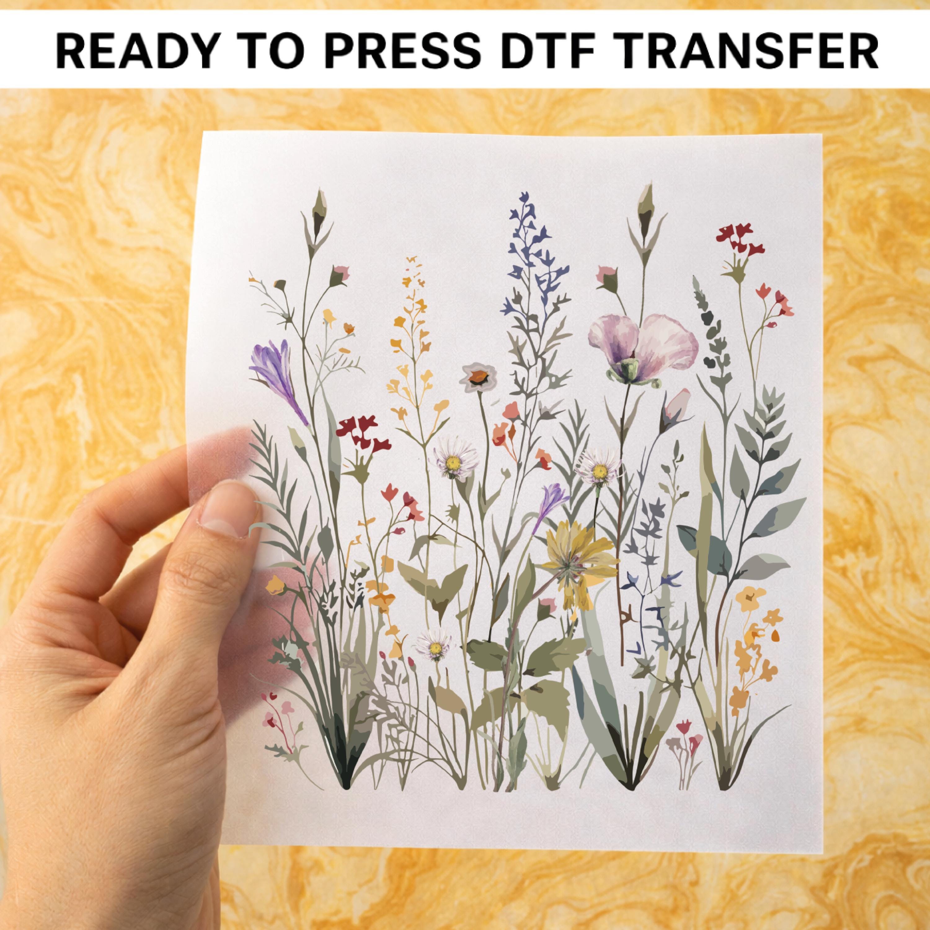 Wildflower DTF Transfer, Botanical Floral Heat Press Design, Ready to ...