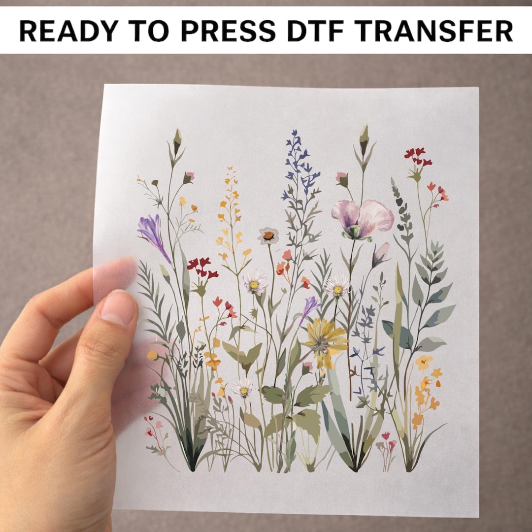 Wildflower DTF Transfer, Botanical Floral Heat Press Design, Ready to ...