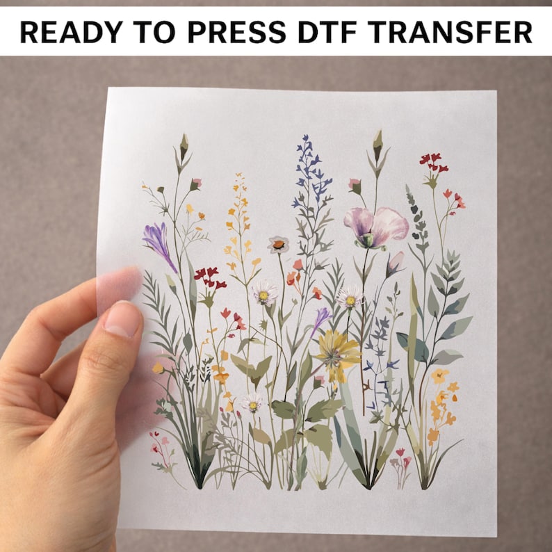 Wildflower DTF Transfer, Botanical Floral Heat Press Design, Ready to ...