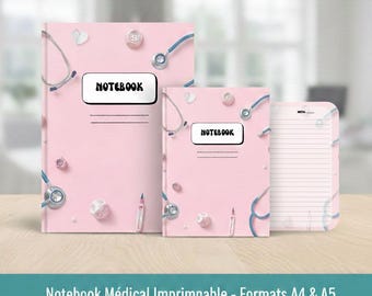 Printable medical Notebook in Pastel Pink | A4 & A5 Note Book | Doctor, Nursing, Health Student Journal