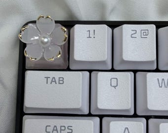 Handmade Cherry Blossom Keycap | Iridescent Pearl Flower for Mechanical Keyboard