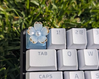 Handmade Cherry Blossom Keycap | Iridescent Pearl Flower for Mechanical Keyboard