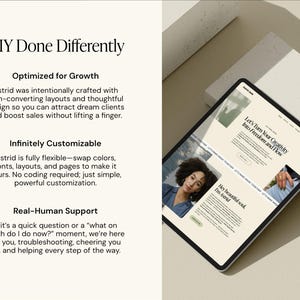 May include: A digital tablet displaying a website with the text "Let's Turn Your Creativity Into Freedom and Flow." The tablet is angled against a neutral background with the text "DIY Done Differently."