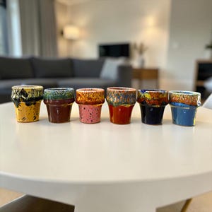 Handmade Moroccan Ceramic Espresso Cups Set of 6, 50ml Pottery Coffee Cups, Rustic Stoneware Espresso Set, Artisan Coffee Cups, Unique Gift
