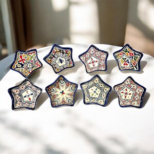 Set of 6 Handmade Moroccan Star Ceramic Bowls – 15cm Serving Dishes – Artisan Pottery – Colorful Ceramic Snack Bowls –Moroccan Kitchen Decor