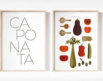 Caponata posters, Set of 2 Prints, Kitchen Deco, Kitchen Printable, Kitchen Wall Art, Recipes Wall Art, Minimalist kitchen print