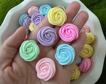 15 pieces Pastel Fake Meringue Frosting Fake Bake Emebellishment Cabochon Resin Candy Flatback Doll House Slime Charm Kawaii Hair Bow DIY