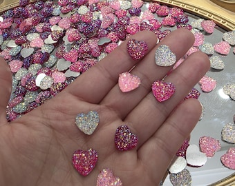 16 pieces/Sparkly Hearts embellishment cabochons kawaii, fake candy, fake bake, charms faux sweets fake sprinkles