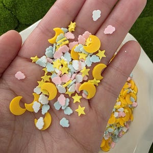 Moonlight Lullaby Sprinkle Mix – Pastel Cloud Star Moon Fake Sprinkles for Crafts, Baby Theme Decoden Supplies, Faux Dessert Toppings