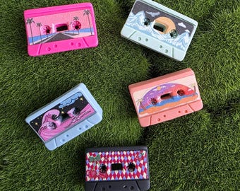 Cabujones de cintas de casete retro, 5 adornos de resina estilo mixtape vintage, artículos para manualidades de los años 80 y 90, decoración DIY para álbumes de recortes