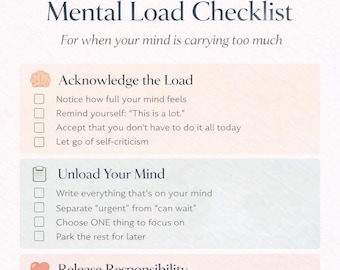 Mental Load Checklist for Moms Printable | Overwhelmed Mom Self Care Worksheet PDF | Burnout Support Tool