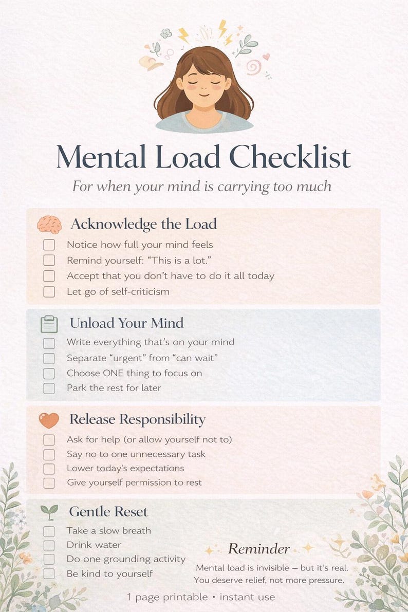 Mental Load Checklist for Moms Printable | Overwhelmed Mom Self Care ...