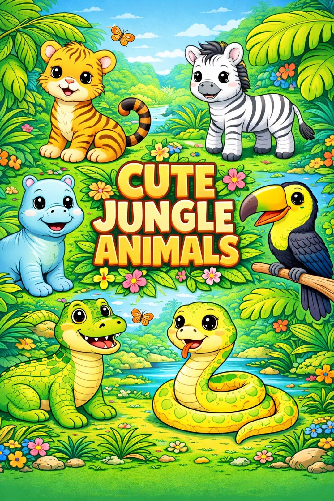 Cute Jungle Animals Coloring Pages for Kids Printable | Safari Zoo ...