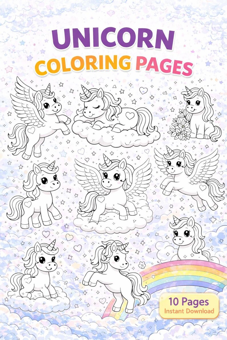 Unicorn Coloring Pages Printable for Kids Cute Unicorn Coloring Book ...