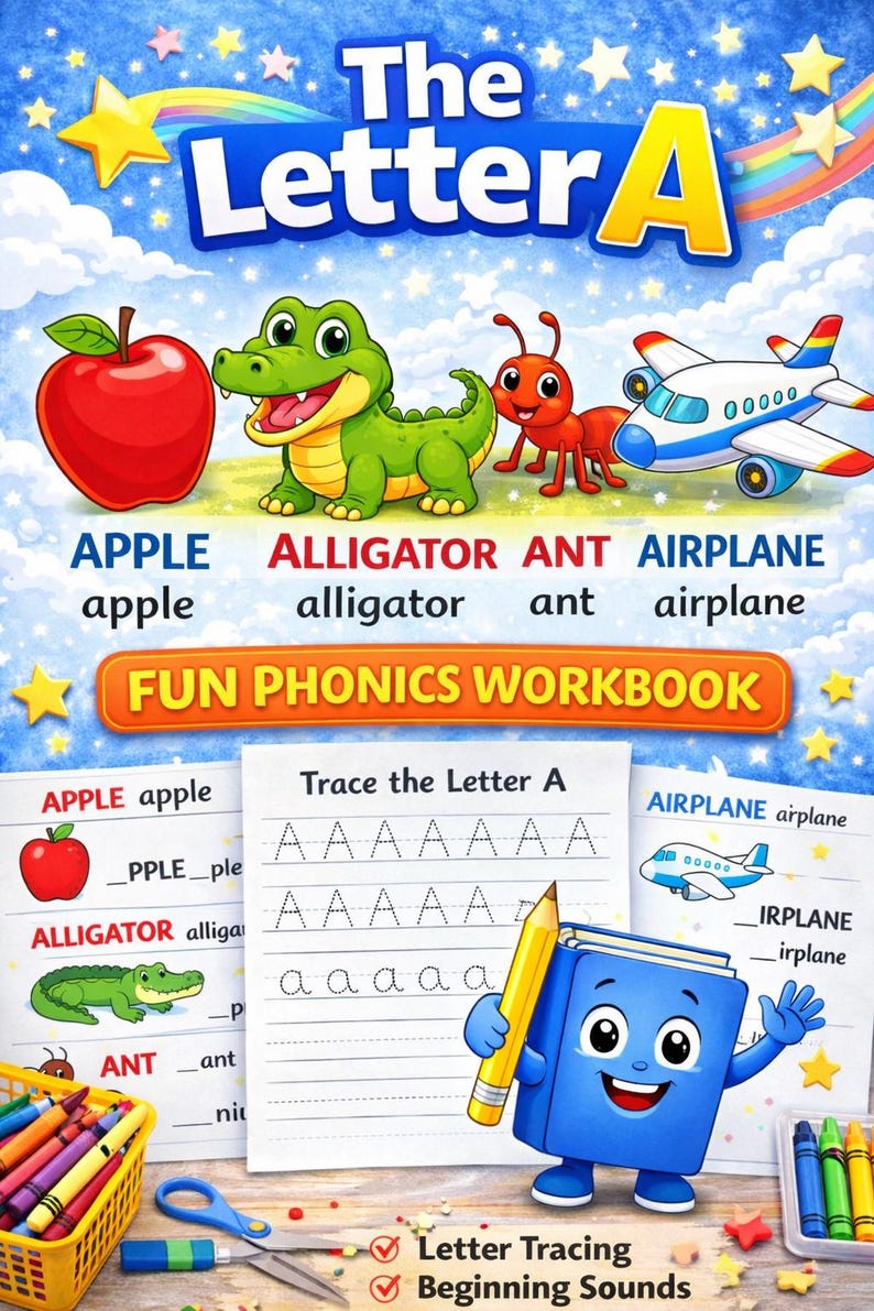 Letter A Phonics Workbook | Alphabet Tracing Worksheets for Preschool ...