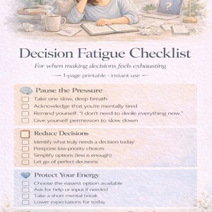 Decision Fatigue Checklist | Reduce Mental Overwhelm | Printable PDF